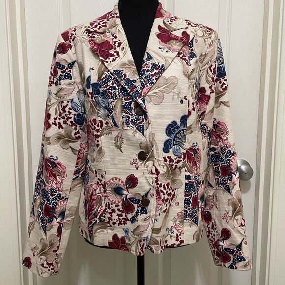 Coldwater Creek Beige Floral Lined Button Front Jacket Blazer Women's Small - Picture 1 of 6